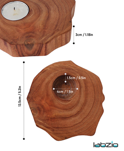 LABZIO Zig-Zag Wooden Tealight Candle Holder – Handcrafted Rustic Natural Wood Design for Home Décor, Weddings & Events