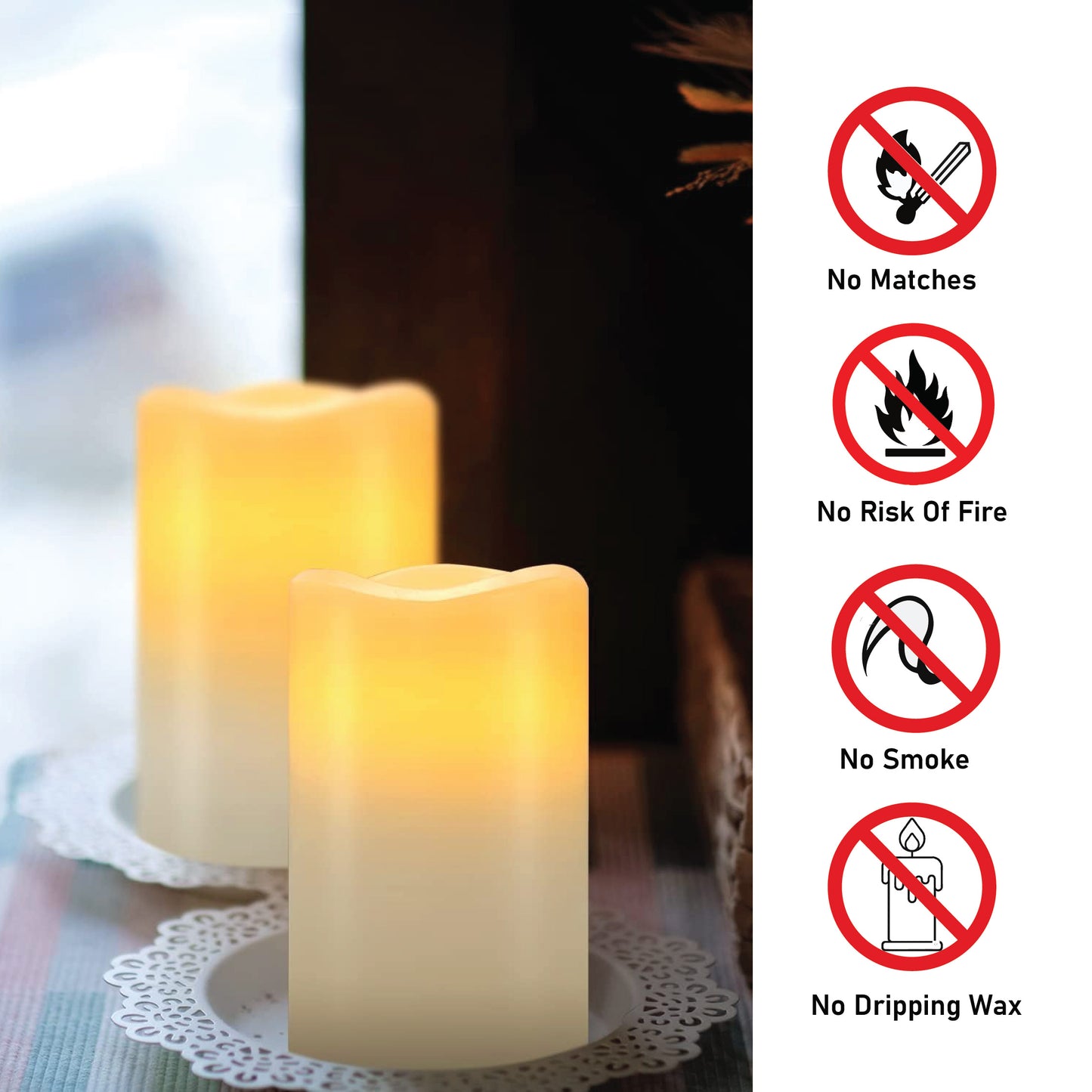 LABZIO Set of 3 Flameless LED Candles | Real Wax Look | Battery Operated | Flickering Moving Wick | 3 Sizes (4, 5, 6 Inch) | Unscented Pillar Candles for Home Decor