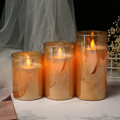 LABZIO Led Candles Glass Battery Operated Flameless Led Candles Warm White Flickering Light for Home Decoration (Set of 3)