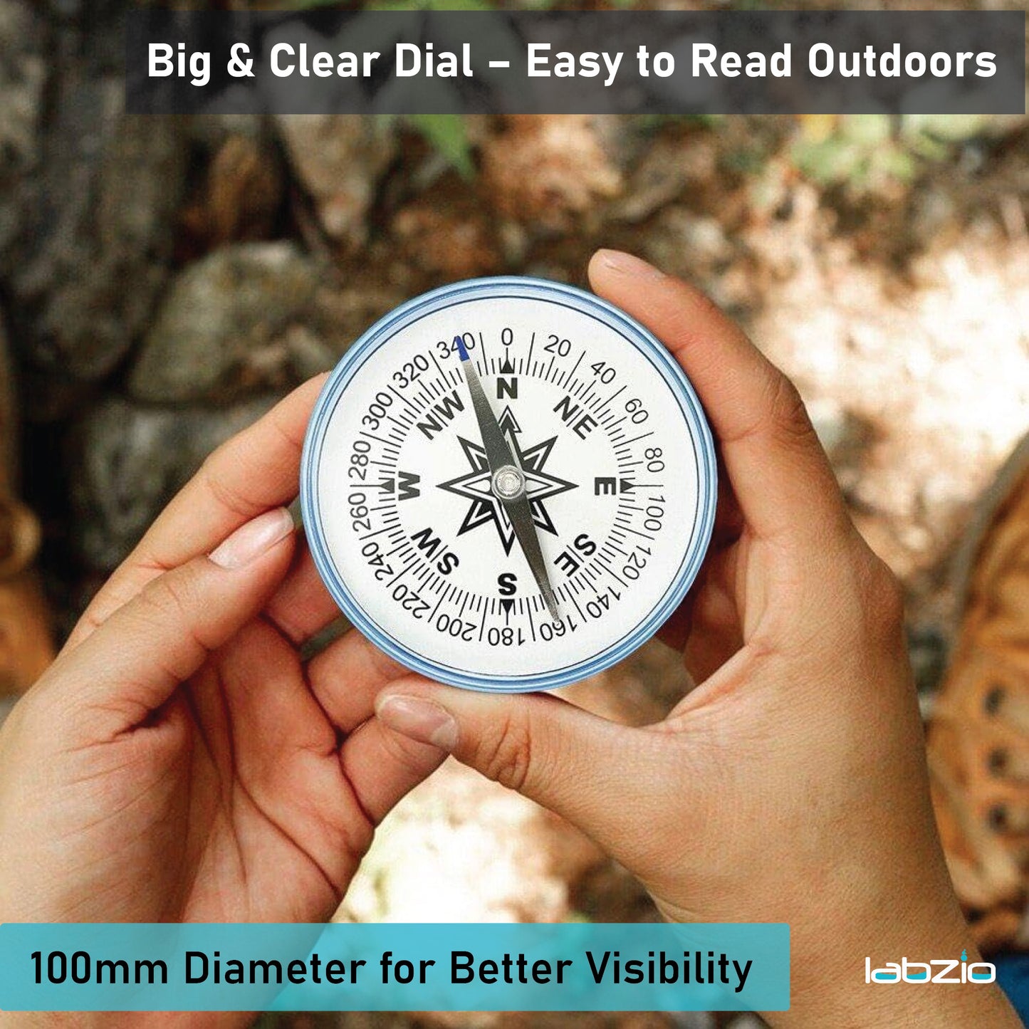 LABZIO 100mm Plastic Compass with 360-Degree Scale for Accurate Navigation - Durable, Lightweight, and Portable Compass for Hiking, Camping, Survival, and Outdoor Activities - Sensitive Needle