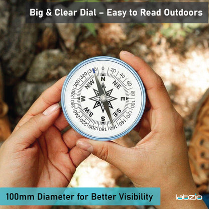 LABZIO 100mm Plastic Compass with 360-Degree Scale for Accurate Navigation - Durable, Lightweight, and Portable Compass for Hiking, Camping, Survival, and Outdoor Activities - Sensitive Needle