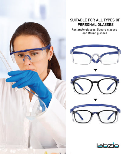 LABZIO - Safety Goggles With Side Protection & Adjustable Temples For Unviversal Fit, Chemical Resistant (Pack of 5 Goggles)