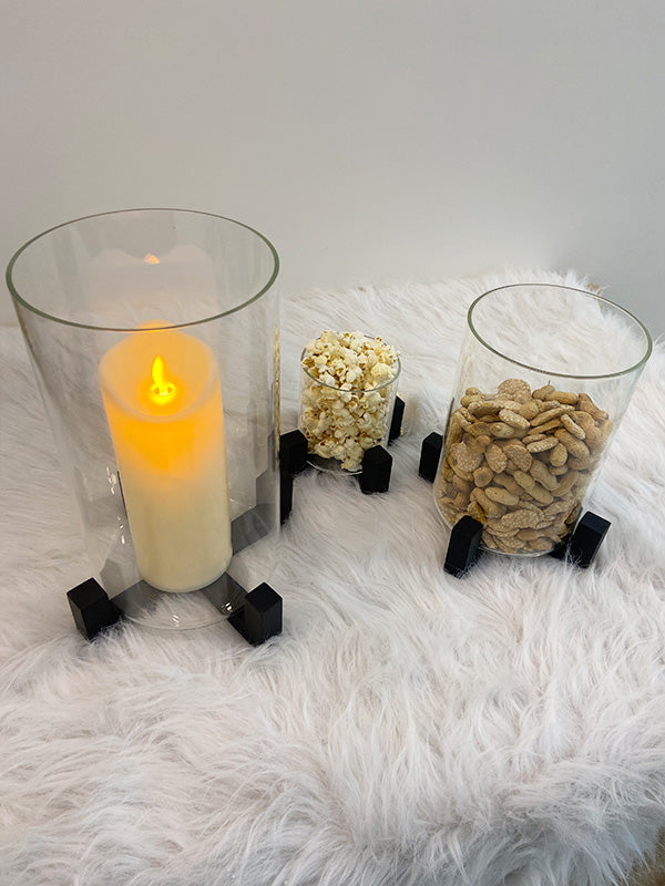 ELEGANT CANDLE STAND / FLOWER VASE WITH WOODEN BASE AND BOROSILICATE 3.3 glass CYLINDER ON TOP