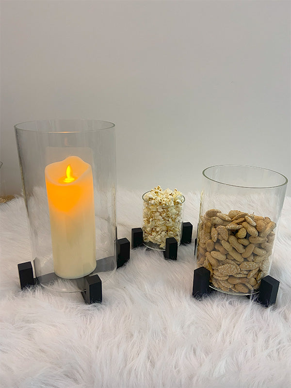 ELEGANT CANDLE STAND / FLOWER VASE WITH WOODEN BASE AND BOROSILICATE 3.3 glass CYLINDER ON TOP