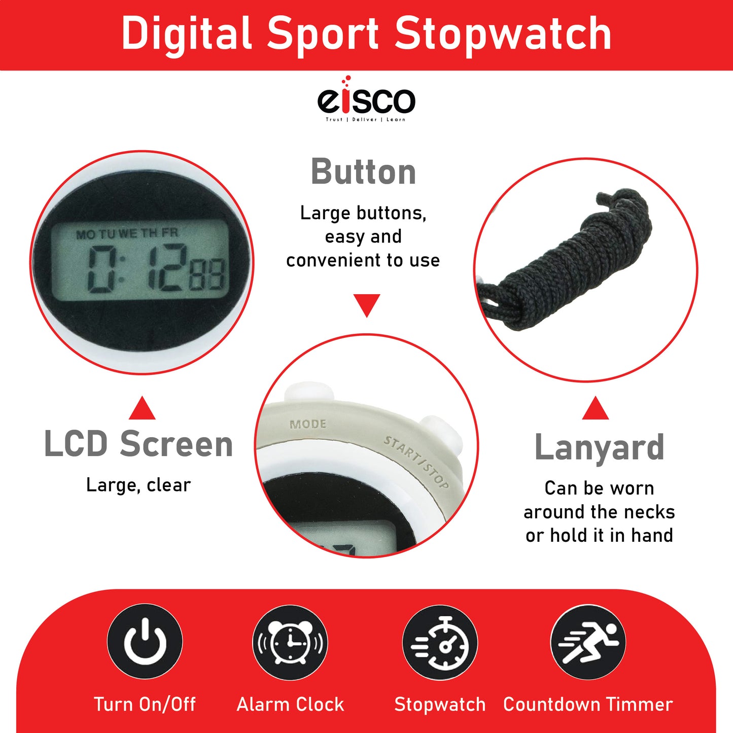 LCD Digital Professional Stopwatch, Displays Normal Time, Hours, Minutes, Seconds, Days, Dates, Months, Chronograph 1/100 Sec