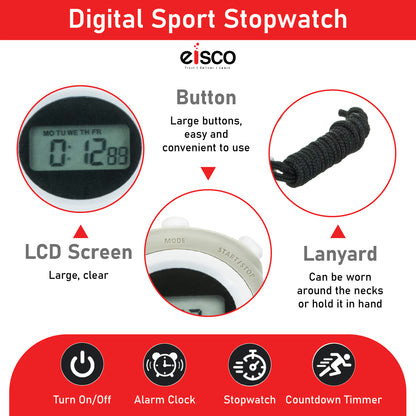 LCD Digital Professional Stopwatch, Displays Normal Time, Hours, Minutes, Seconds, Days, Dates, Months, Chronograph 1/100 Sec