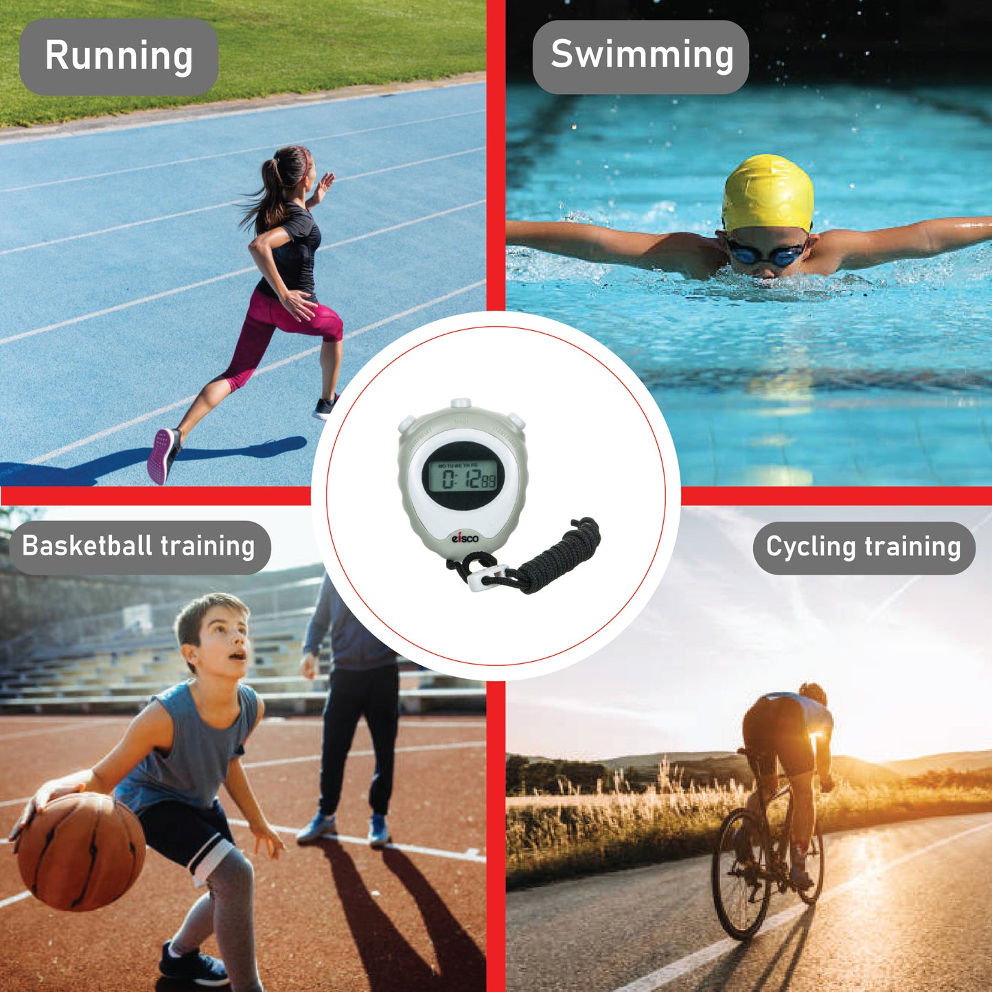 LCD Digital Professional Stopwatch, Displays Normal Time, Hours, Minutes, Seconds, Days, Dates, Months, Chronograph 1/100 Sec