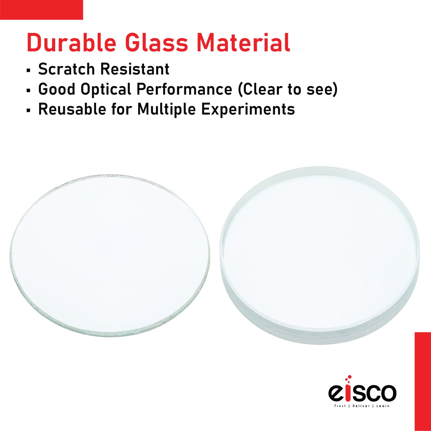 EISCO Set of 6 Glass Lenses | Different Focal Lengths | Ground & Polished Faces | Optical Lenses for Science Experiments, Physics Studies | Supplied in Durable Wooden Case