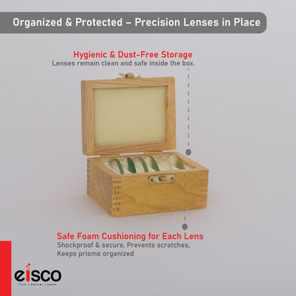 EISCO Set of 6 Glass Lenses | Different Focal Lengths | Ground & Polished Faces | Optical Lenses for Science Experiments, Physics Studies | Supplied in Durable Wooden Case