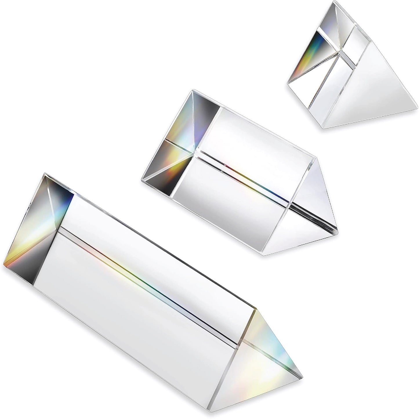 EISCO Equilateral Acrylic Prisms, Set of 3, 25 mm, 50 mm and 100 mm Prisms In Length, Clear Acrylic With Highly Polished Surfaces