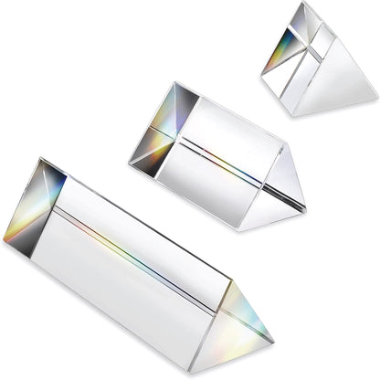 EISCO Equilateral Acrylic Prisms, Set of 3, 25 mm, 50 mm and 100 mm Prisms In Length, Clear Acrylic With Highly Polished Surfaces