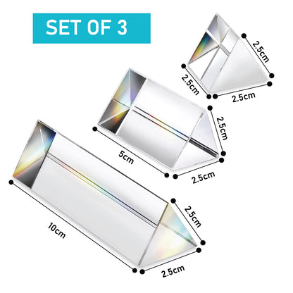 EISCO Equilateral Acrylic Prisms, Set of 3, 25 mm, 50 mm and 100 mm Prisms In Length, Clear Acrylic With Highly Polished Surfaces