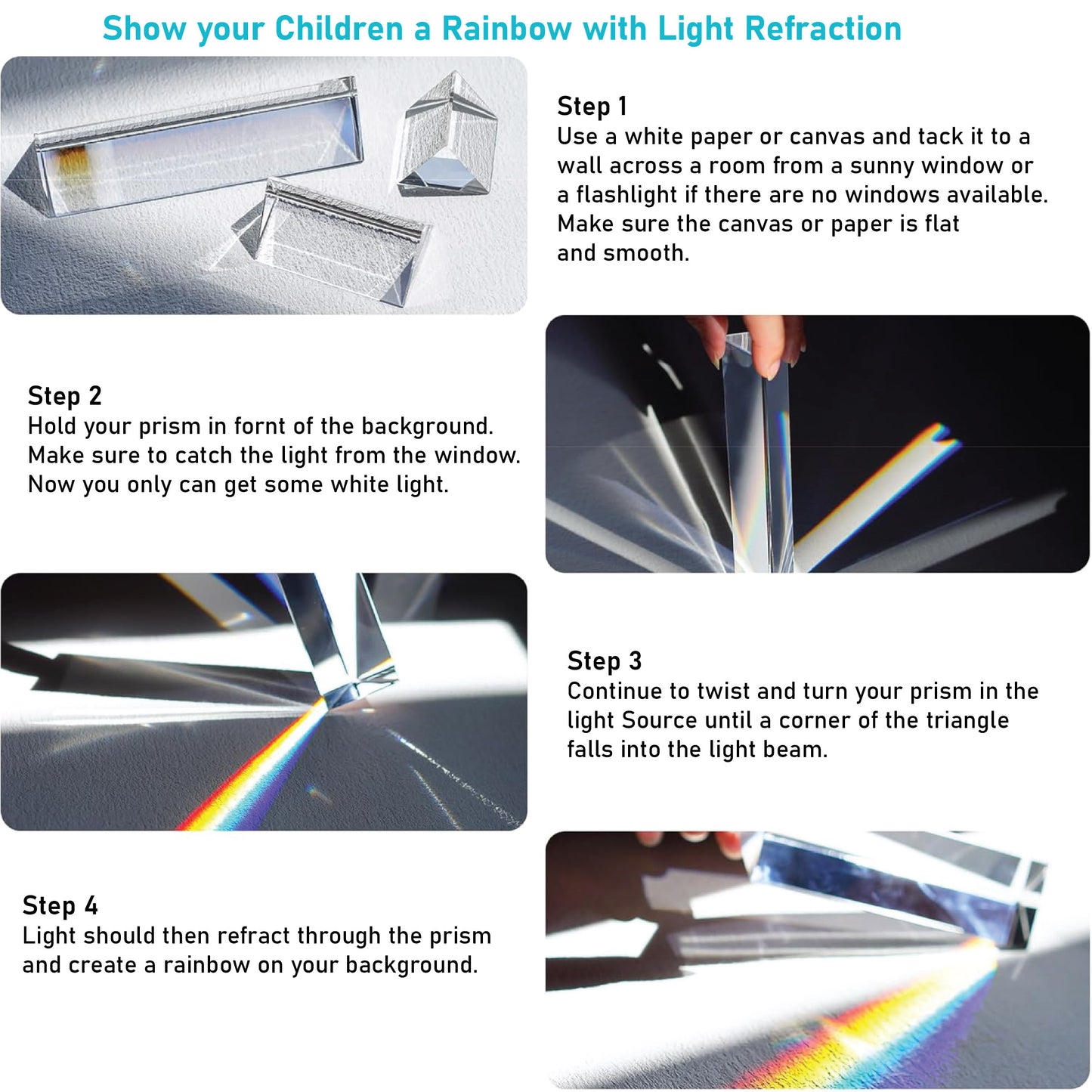 EISCO Equilateral Acrylic Prisms, Set of 3, 25 mm, 50 mm and 100 mm Prisms In Length, Clear Acrylic With Highly Polished Surfaces