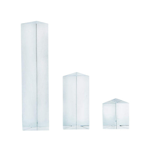 Equilateral Acrylic Prisms, Set of 3, 25 mm, 50 mm and 100 mm Prisms In Length, Clear Acrylic With Highly Polished Surfaces