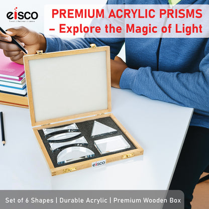 Eisco Premium Acrylic Prisms — Set of 6, Different Shapes, Supplied in Wooden Box | Used in Physics Laboratory | Reflection and Refraction Leaning | ‎25.8 x 20.8 x 4.8 cm; 620 g