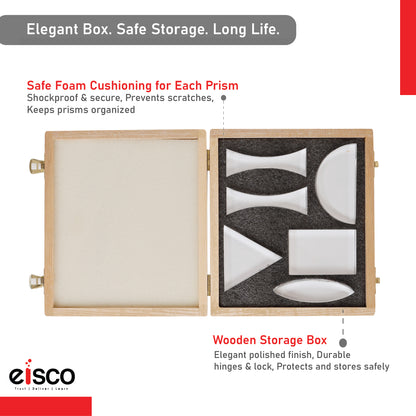 Eisco Premium Acrylic Prisms — Set of 6, Different Shapes, Supplied in Wooden Box | Used in Physics Laboratory | Reflection and Refraction Leaning | ‎25.8 x 20.8 x 4.8 cm; 620 g