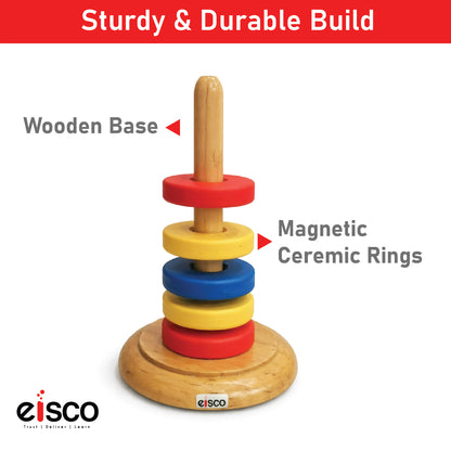 Floating Ring Magnets with Wooden Base, Set of 5 Ceramic Magnets