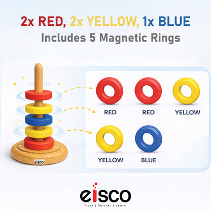 Floating Ring Magnets with Wooden Base, Set of 5 Ceramic Magnets
