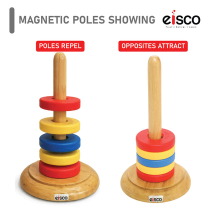 Floating Ring Magnets with Wooden Base, Set of 5 Ceramic Magnets