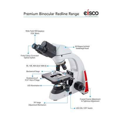 Premium Binocular Microscope, Finite Colour Corrected Optical System, 360° Rotatable, 30° Inclined Siedentopf Head, Wide Field Plan Eyepiece 10X