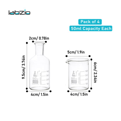LabGlass Borosilicate Shot Glass - 4 Pieces, Clear, 50 ml