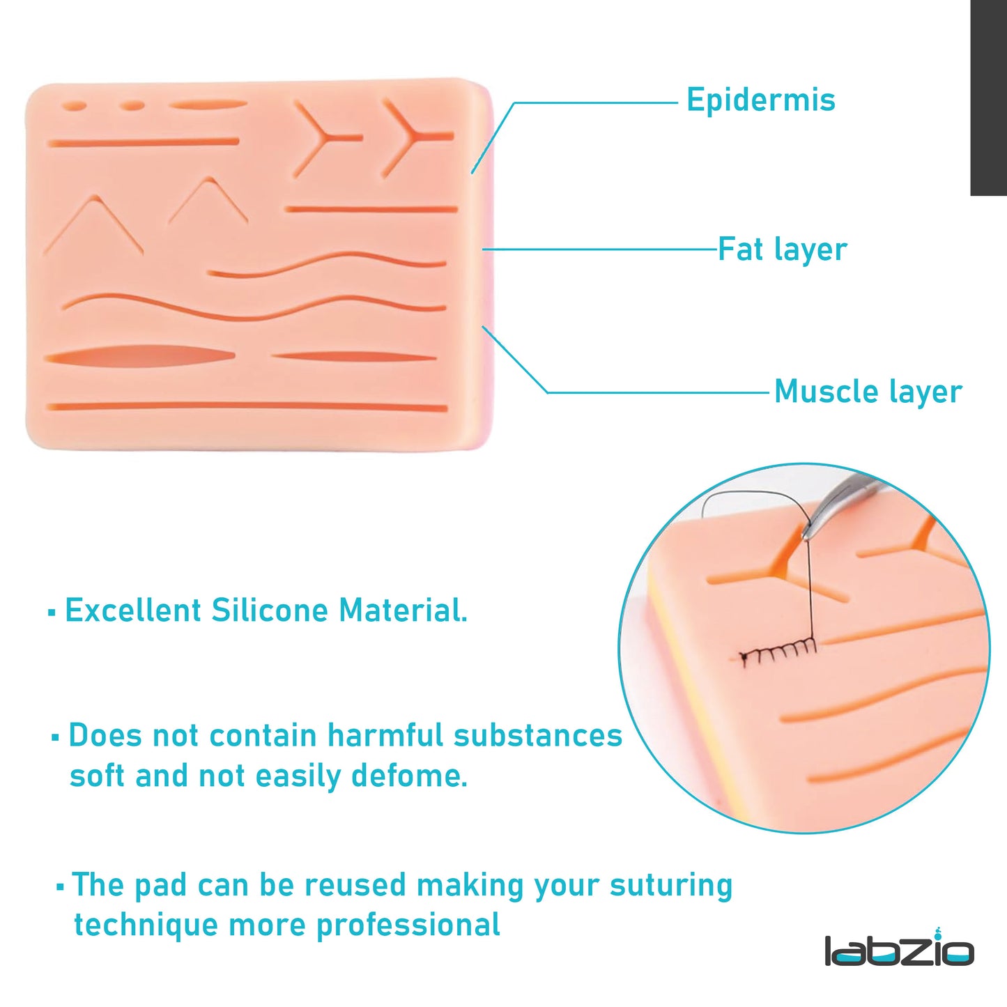 LABZIO Dual Mesh Suture Pad | 240g, 12mm, 3-Layer RealSkin+ | High Fidelity Simulation for Medical Students, OSCE & Surgical Training