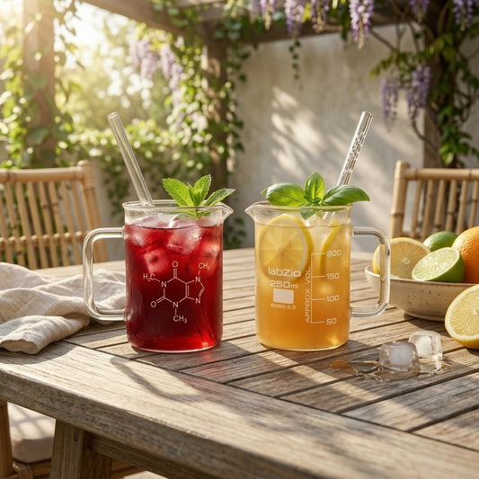 Labzio -Hand-Crafted Borosilicate Glass Beaker Mugs. Perfect for Coffee, Cocktails, and More. Pack of 2
