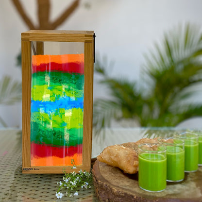 Labzio Home -Wooden Candle Stand, Lantern for Indoor/Outdoor use,Contemporary Chic Styling, Comes with a Handle for for The Ease of Hanging