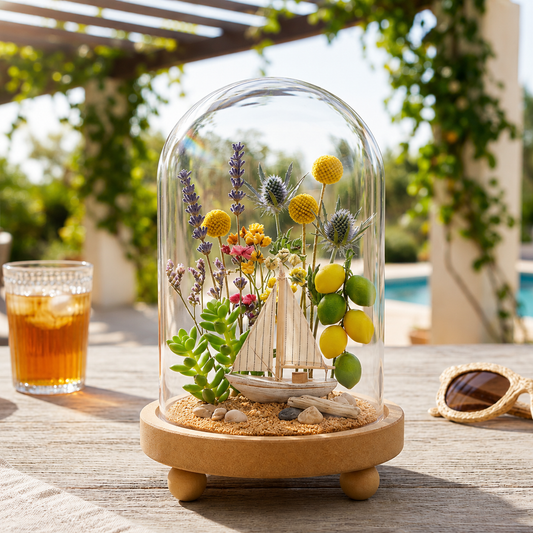 LABZIO Decorative Clear Borosilicate Glass Bell Jar with Round Lacquered Wood Base and Wooden Feet, Elegant Tabletop Display Case for Home Decor, Centerpiece, Office, Living Room, Unique Glass Jar Display