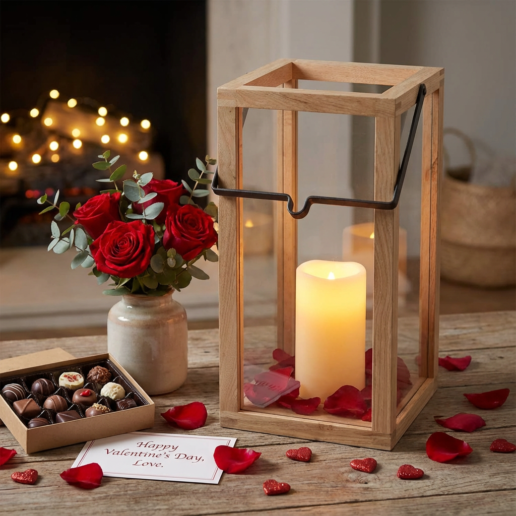 Labzio Home -Wooden Candle Stand, Lantern for Indoor/Outdoor use,Contemporary Chic Styling, Comes with a Handle for for The Ease of Hanging