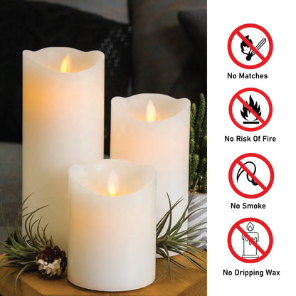 LABZIO Set of 3 Flameless LED Candles | Real Wax Look | Battery Operated | Flickering Moving Wick | 3 Sizes (4, 5, 6 Inch) | Unscented Pillar Candles for Home Decor