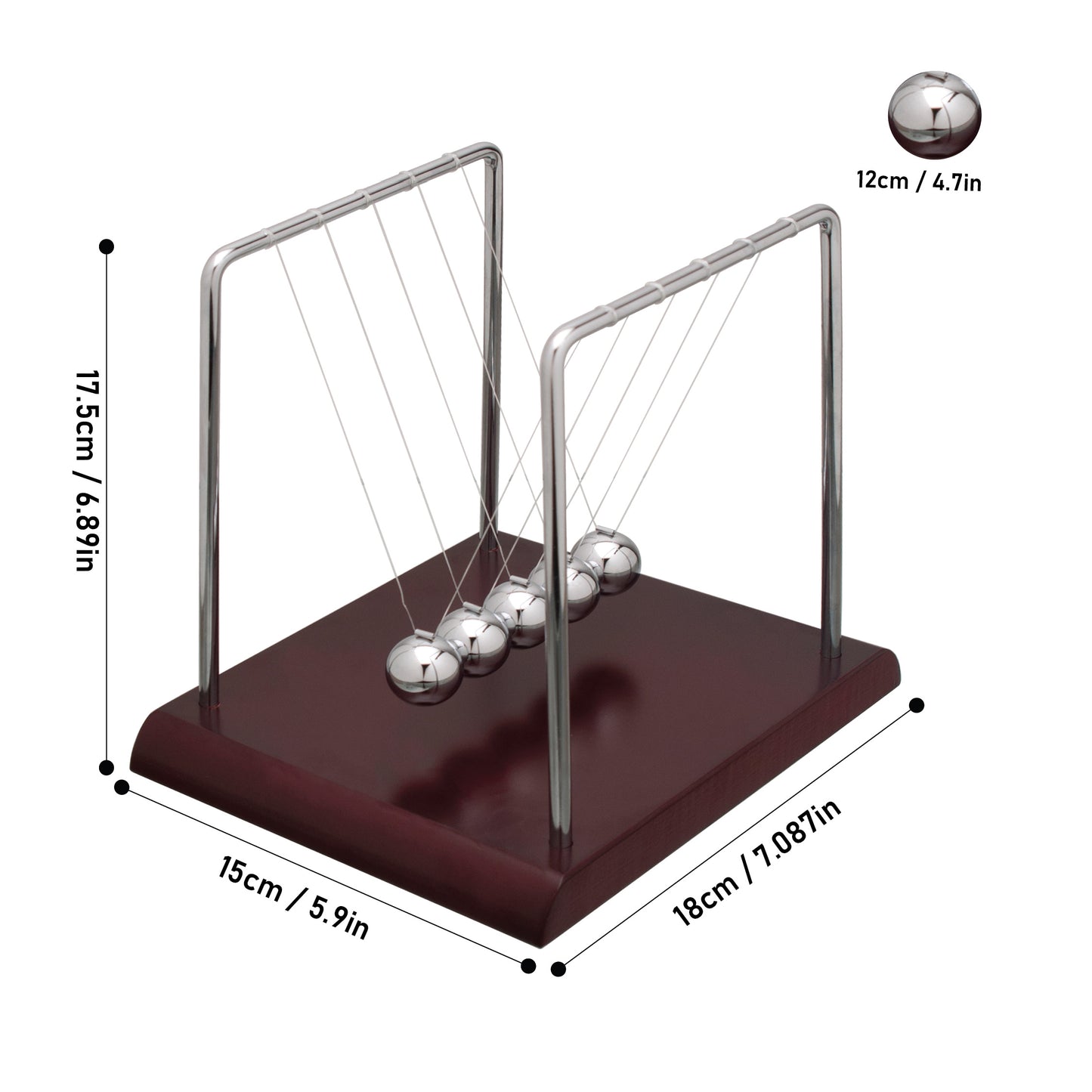 EISCO Newton's Cradle Desk Toy | Pendulum Balls Physics Experiment Set | Collision Ball | Wooden Base | Decor, Stress Relief & Educational Gift for Kids & Adults | 5 Steel Balls