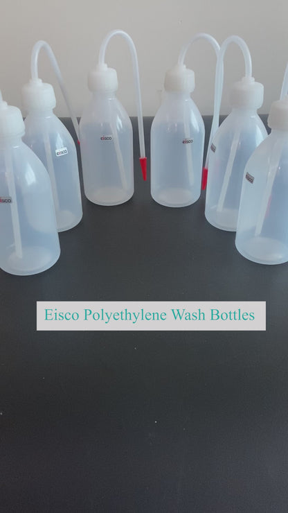 Eisco ( Pack of 6 x 250ml Polyethylene Wash Bottles – Unbreakable, Leakproof Lab Bottles with Flexible Delivery Tube | Chemical Resistant | Easy Squeeze Bottles for Laboratory Use