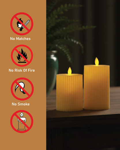 LABZIO LED Light Pillar Candles | Flameless & Smokeless | Acrylic Ribbed Design | Decorative Lights for Home Decor Pooja Diwali Wedding Birthday Valentine & Gifting | Pack of 1