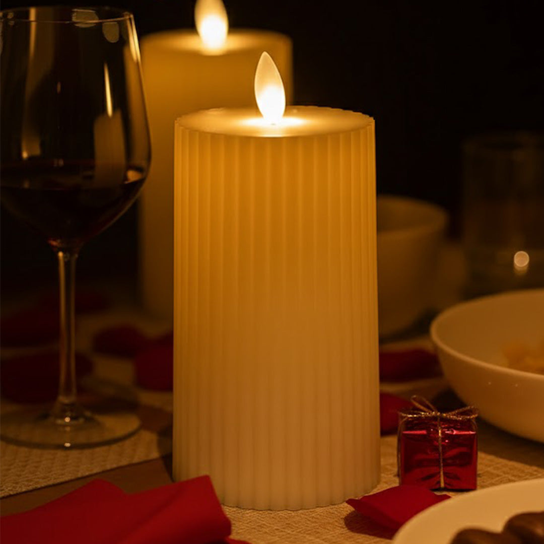 LABZIO LED Light Pillar Candles | Flameless & Smokeless | Acrylic Ribbed Design | Decorative Lights for Home Decor Pooja Diwali Wedding Birthday Valentine & Gifting | Pack of 1