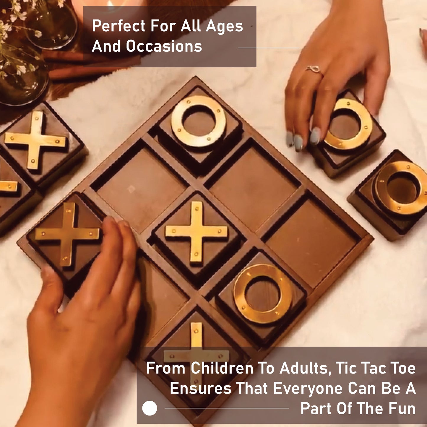 LABZIO Wooden Premium Wooden Tic Tac Toe/ noughts & crosses game with Brass Signs, Hand Crafted and Polished for a Perfect Finish, As Showpiece/Centerpiece For Home and Cafes, For all Ages