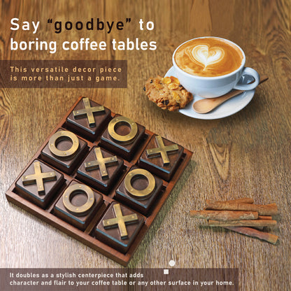 LABZIO Wooden Premium Wooden Tic Tac Toe/ noughts & crosses game with Brass Signs, Hand Crafted and Polished for a Perfect Finish, As Showpiece/Centerpiece For Home and Cafes, For all Ages