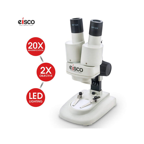 Stereo Binocular Microscope, For Beginners, LED Light, White Stage, AA Battery Operated, Bilateral Coarse Focus, With Dustcover & Styrofoam Case