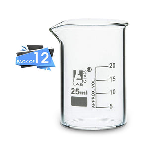 Beaker - 25 ml Low Form Borosilicate Glass 3.3 Graduated as per DIN 12231 ISO 3819 - Pack of 12
