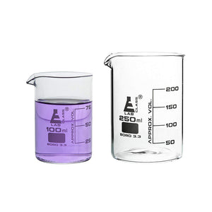 Beaker - 100 ml & 250 ml, Low Form, Borosilicate Glass 3.3, Graduated as per DIN 12231, ISO 3819 - Pack of 2