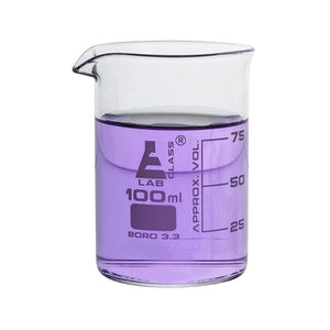 Beaker, 100 ml, Low Form, Borosilicate Glass, Graduated as Per DIN 12231, ISO 3819, Pack of 12