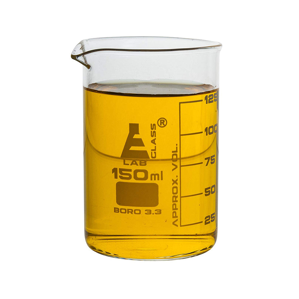 Beaker, 150 ml, Low Form, Borosilicate Glass, Graduated as Per DIN 12231, ISO 3819, Pack of 12