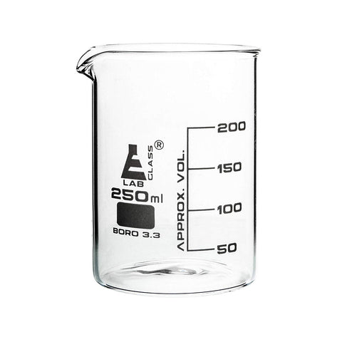 Beaker, 250 ml, Low Form, Borosilicate Glass, Graduated as Per DIN 12231, ISO 3819, Pack of 12