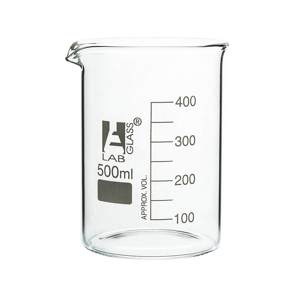 Beaker, 500 ml, Low Form, Borosilicate Glass, Graduated as Per DIN 12231, ISO 3819, Pack of 6