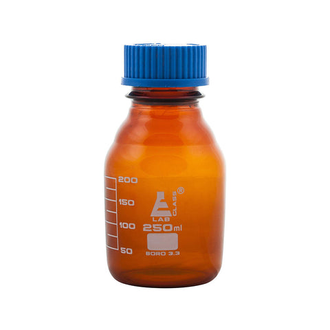 Reagent Bottle, 250 ml, Graduated, Borosilicate Glass 3.3, Amber, with GL-45 Screw Cap