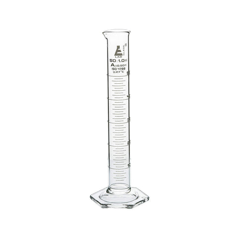 Measuring Cylinder, NABL Certified, Hexagonal Base, Class-A, 50 ml, Highest Accuracy with Calibration Certificate, Calibrated in 27 Degrees