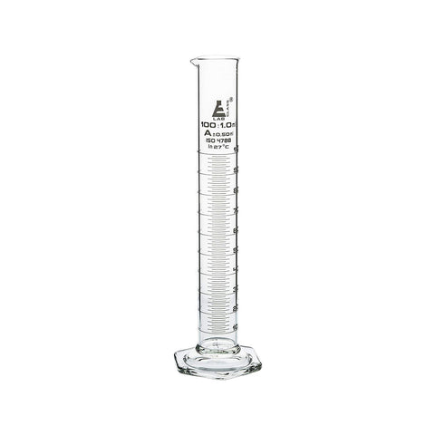 Measuring Cylinder, NABL Certified, Hexagonal Base, Class-A, 100 ml, Highest Accuracy with Calibration Certificate, Calibrated in 27 Degrees