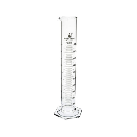 Measuring Cylinder, NABL Certified, Hexagonal Base, Class-A, 1000 ml, Highest Accuracy with Calibration Certificate, Calibrated in 27 Degrees