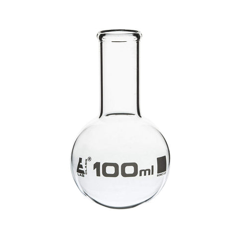 Round Bottom Boiling Flask, 100 ml, Narrow Neck with Beaded Rim, Borosilicate Glass, Pack of 12