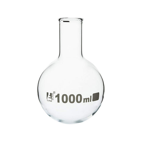 Round Bottom Boiling Flask, 1000 ml, Narrow Neck with Beaded Rim, Borosilicate Glass, Pack of 6